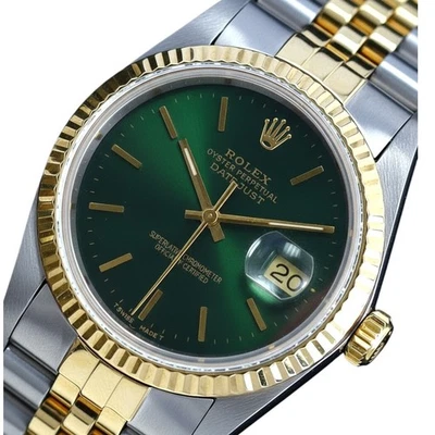 Rolex Mens  Datejust 18KY Gold & Steel Green Dial 18Ky Fluted Bezel 36Mm Watch - Image 1 of 4