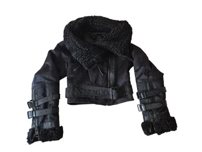 Chaqueta Bomber Burberry Prorsum Negra Acolchada Cuero de Oveja Aviador Corta 38 4 Foto 1 de 4