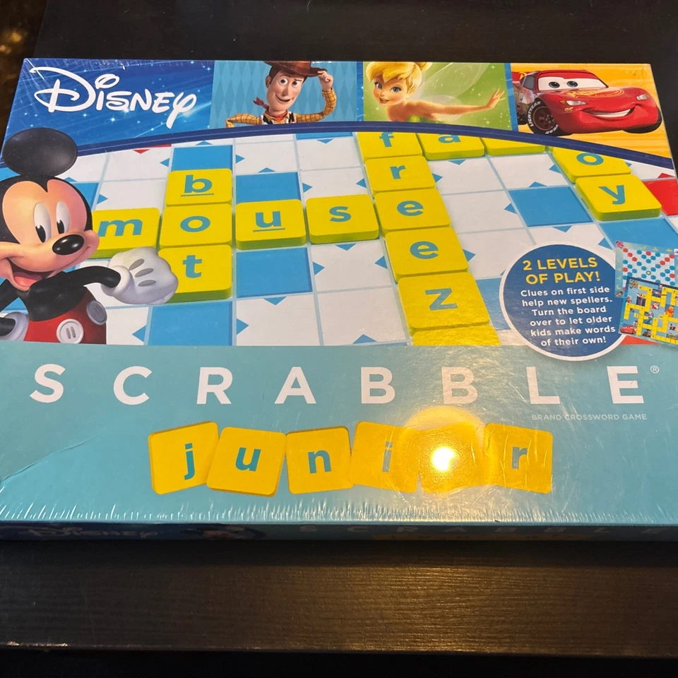 Disney Scrabble Junior Brand Crossword Game 2 Difficulty Levels for Ages 6
