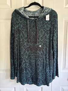 Ladies Livi Lightweight Pullover Hoodie With Front Pocket Teal/Black 18/20 - Picture 1 of 5