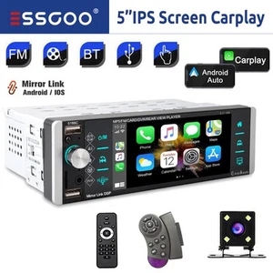 ESSGOO 5" Single 1 DIN Carplay Android Auto Car Stereo Radio IPS Screen Camera - Picture 1 of 12