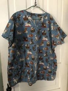 HANDMADE COLORFUL DOG & CAT SCRUB TOP SIZE 2XL-3XL - Picture 1 of 3