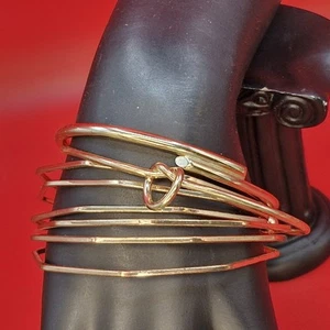 Lot 4 Gold Tone Bangles Cuff Twisted Knot Layered Geometric Open Work Stack 7" - Picture 1 of 11
