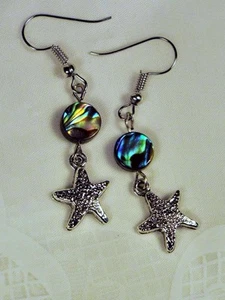 CYNTHIA LYNN "SEA STARS" ABALONE AND SILVER STARFISH DROP EARRINGS - Picture 1 of 1
