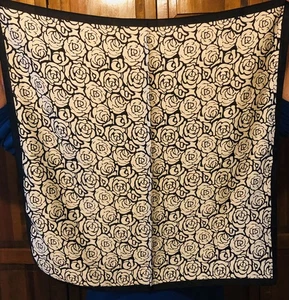 Black & White Camellia Scarf & Camellia Enamel Scarf Ring, Square, NWOT - Picture 1 of 10