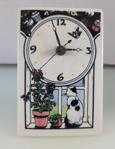 Vintage Kitty Cat Window Geranium Wall Clock w/Stand or Hang Working 4.5inX6.5in - Picture 1 of 9