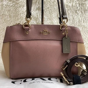 Borsa a mano Coach Brooklyn bicolore rosa beige pelle donna USATA DAL GIAPPONE - Foto 1 di 10