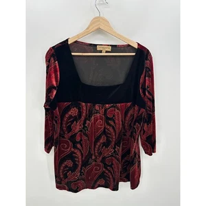 Notations rot schwarz Paisley Samt Top 2X quadratischer Ausschnitt 3/4 Ärmel Whimsigoth dunkel - Bild 1 von 6