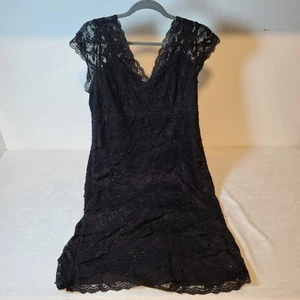 Marina Women's Size 18 Black Stretch Faux Wrap Lace Cocktail Dress - Picture 1 of 12