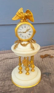 Reloj Templo Antiguo Francés Bronce Dorado Mármol 11" con Acabado de Águila COMO ESTÁ - Imagen 1 de 19