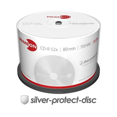 50x Top CD-R Rohlinge 80Min 700MB 52x (52fach) Spindel kratzfest silver-protect - Bild 1 von 4