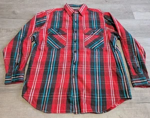 Vintage 80s McGregor Plaid Cotton Thick Flannel Button Up Shirt Sz L Red Blue - Picture 1 of 8
