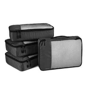 Packwürfel Set für Koffer, Reise Organizer, Reißverschluss, 4x, Schwarz - Bild 1 von 12