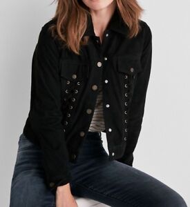 $399 NWT LUCKY BRAND SzS LACE UP DETAIL SUEDE LEATHER JACKET BLACK