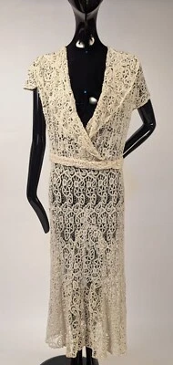 1930’S CROCHET LACE W PLUNGING NECKLINE + CROSS OVER FRONT  - Image 1 of 4