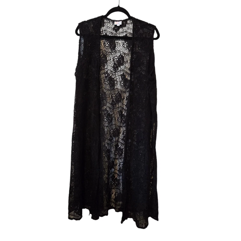 Lularoe Long Lace Vest Size LG Black Dark Floral WhimseyGoth Witchy Grunge Boho - Image 1 of 4