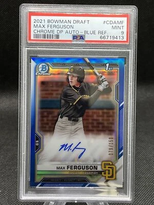 MAX FERGUSON 2021 BOWMAN DRAFT 1ST AUTO TRUE BLUE CHROME REFRACTOR /150  PSA 9 - Image 1 of 2