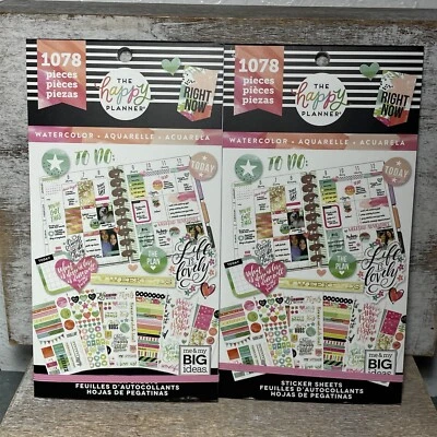 Lot of 2 The Happy Planner Stickers Book Watercolor 1078 Pieces Each Book New - Image 1 of 4