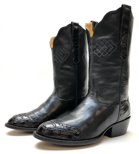 Hombre T.O. Botas vaqueras de cuero de cocodrilo negras personalizadas Stanley de colección talla 8EE - Imagen 1 de 11