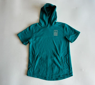 Under Armour Rival French Terry Hoodie Boys YXL Green Pockets Logo Short Sleeve - Image 1 of 4