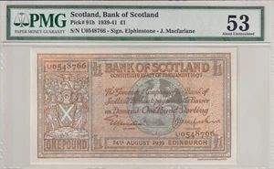 Scotland 1 Pound 1939 P-91b PMG 53 AUNC Banknote - Picture 1 of 4
