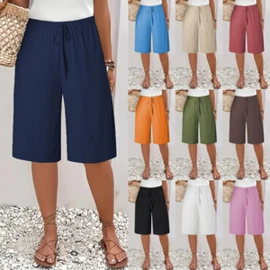 Womens Ladies Trousers Elastic Waist Casual Loose Summer Shorts Pants Size 6-20 - Picture 1 of 43