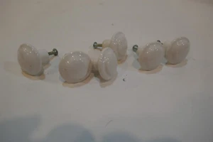 6 Vintage White Ceramic Round 1 1/4 in Cabinet Door Drawer knobs - Picture 1 of 3