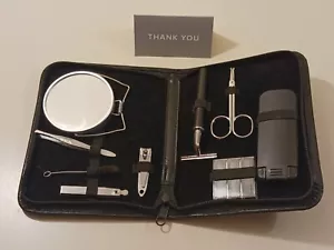 Men's Travel Personel Grooming Kit Black Leather Mirror Razor Scissors Vacation - Picture 1 of 10