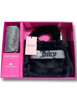 Juicy Couture Black Liquorice Mini Tote & Barrel Coin Purse Gift Set Fluffy New - Picture 1 of 6