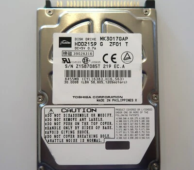 Toshiba MK3017GAP (HDD2159 G ZF01 T) 102 C0/A0.06H 30gb 2.5" IDE/ATA HDD - Image 1 of 2