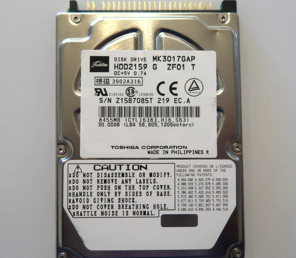 Toshiba MK3017GAP (HDD2159 G ZF01 T) 102 C0/A0.06H 30gb 2.5" IDE/ATA HDD - Image 1 of 2