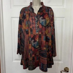 NWT Ali Miles Button Front Top Plus 1X Wired Collar Rust Fall Colors LS Shirt - Picture 1 of 10