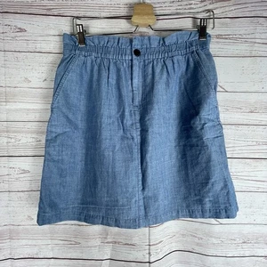 Minigonna J Crew blu Chambray pull on taglia 6 foderata tasche preppy classica - Foto 1 di 8