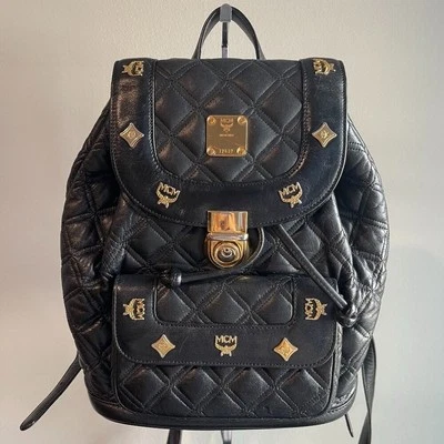 MCM Munchen Vintage Quilted Leather Mini Backpack w/ Gold Stud Accents - Image 1 of 4