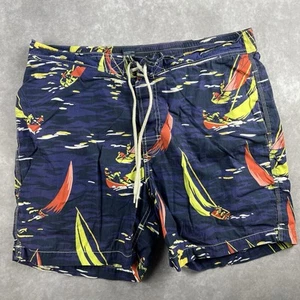 Vintage Polo Ralph Lauren Ocean Sailing Beach AOP Lined Swim Trunks Men's Size M - Picture 1 of 11