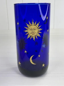 Libby Celestial Cobalt Blue Moon Sun & Stars 16 oz Highball Juice Glass Tumbler - Picture 1 of 7