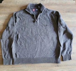 Suéter Pullover Chaps 1/4 Cremallera Para Hombre Grande Manga Larga Gris Algodón Cuello Simulado - Imagen 1 de 3