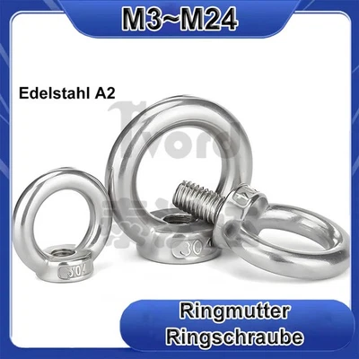 Ringmutter Ringschraube M3 M4 M5 M6 M8 M10~M24 Edelstahl A2 Verzurröse Auge Ring - Bild 1 von 4