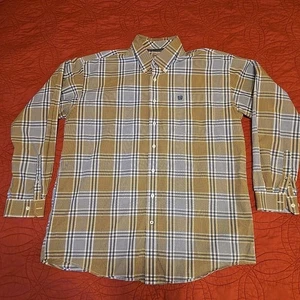 Camicia Cinch Uomo Western XL Plaid Bottoni Manica Lunga Giallo Blu - Foto 1 di 9