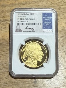 2018 W Gold 1oz "EDMUND C. MOY SIGNED" $50 Buffalo NGC Proof PF 70 ULTRA CAMEO - Picture 1 of 2