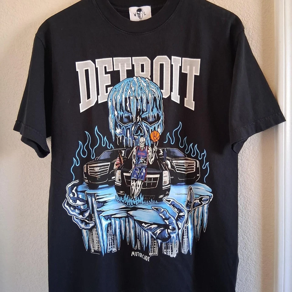 Camiseta Detroit Pistons Baloncesto Calavera Manga Corta Color Negro VK04464 Foto 1 de 1