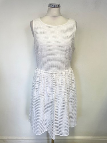 ABITO MICHAEL KORS BIANCO COTONE RICAMO INGLESE SENZA MANICHE FIT & FLARE TAGLIA 14