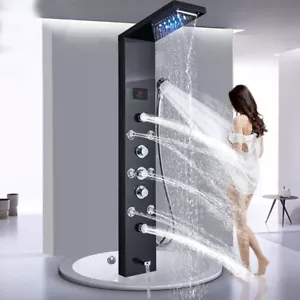 LED Schwarz Duschpaneel Edelstahl Duschset Duschsäule Regendusche Duscharmatur - Bild 1 von 11
