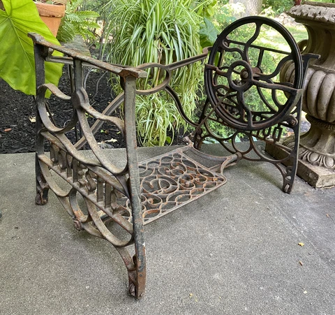 Antique Short Domestic Cast Iron Treadle Sewing Machine Base  Coffee Table Size Cover