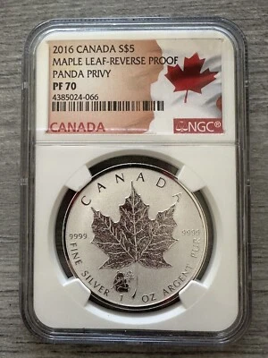 2016- Canada- Silver Maple Leaf- NGC- Reverse Proof70- Panda Privy - Image 1 of 2