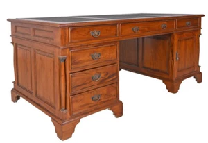 Mahagoni Schreibtisch Holzschreibtisch Säulen Computertisch Bürotisch 180cm - Bild 1 von 9