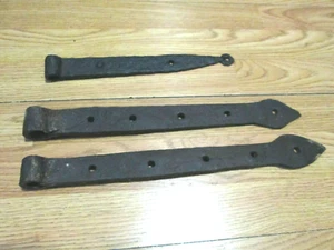 Trio of Original Civil War Era 1860's Cast Iron Barn Door Hinges - Picture 1 of 10