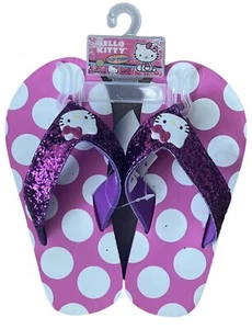 Hello Kitty Flip Flops Sandals Size 11/12 Glitter Straps with Hello Kitty New - Picture 1 of 6