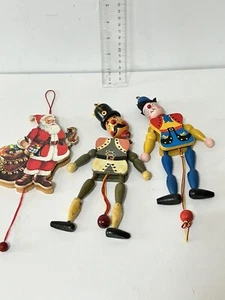 Juego de 3 adornos vintage de Navidad Jumping Jack de madera Taiwán de 8 pulgadas - Imagen 1 de 12
