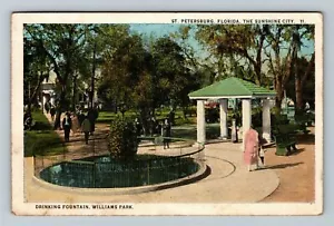 San Pietroburgo FL-Florida, Fontana da bere Williams Park c1924 cartolina d'epoca - Foto 1 di 2